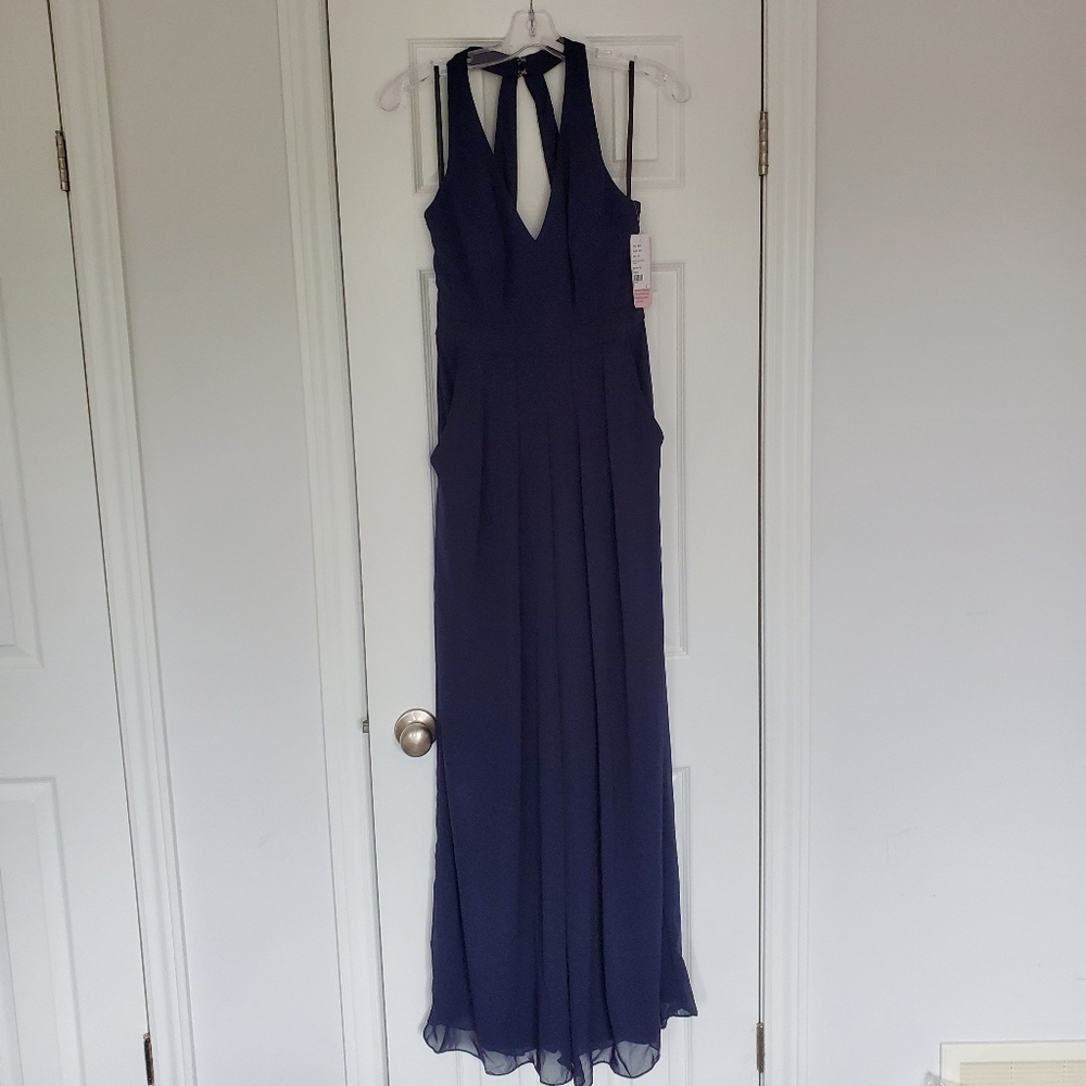V-Neck Backless Pleated Front Jumpsuit